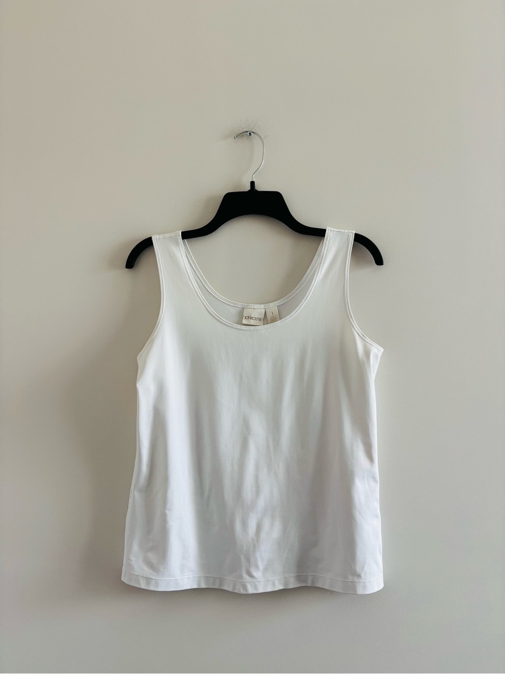 VTG Chico’s Tank Top White Nylon Stretch Wide Strap Womens M Classic Minimalist